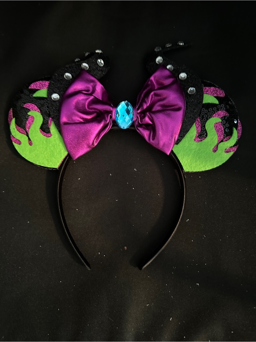 Wicked Purple and Green Flame Mouse Ear Headband - Costume Accessory